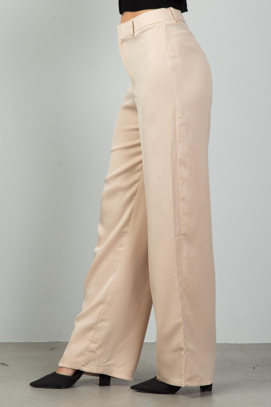 Beige Mid-Rise Wide Leg Pants /1-2-1