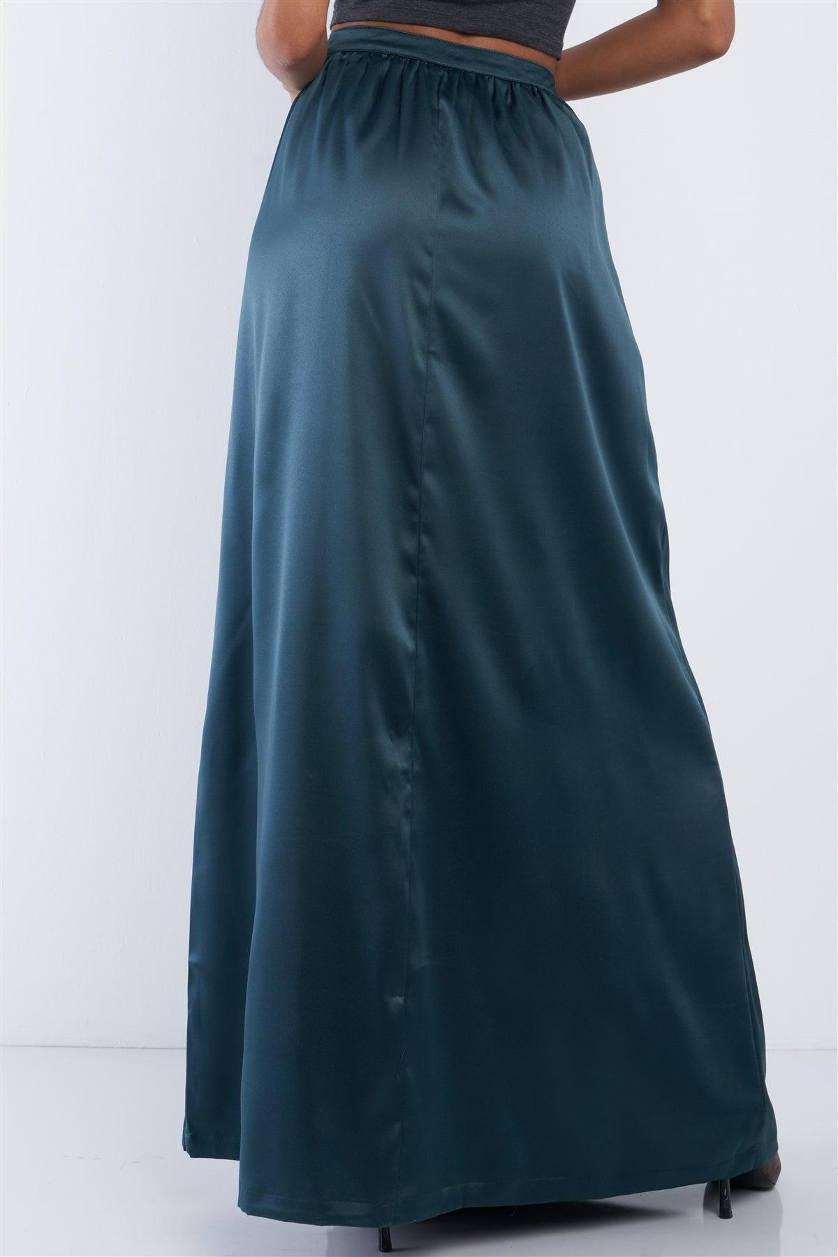 Emerald Green Satin High Waist Flowing Maxi Skirt /1-2-2-1