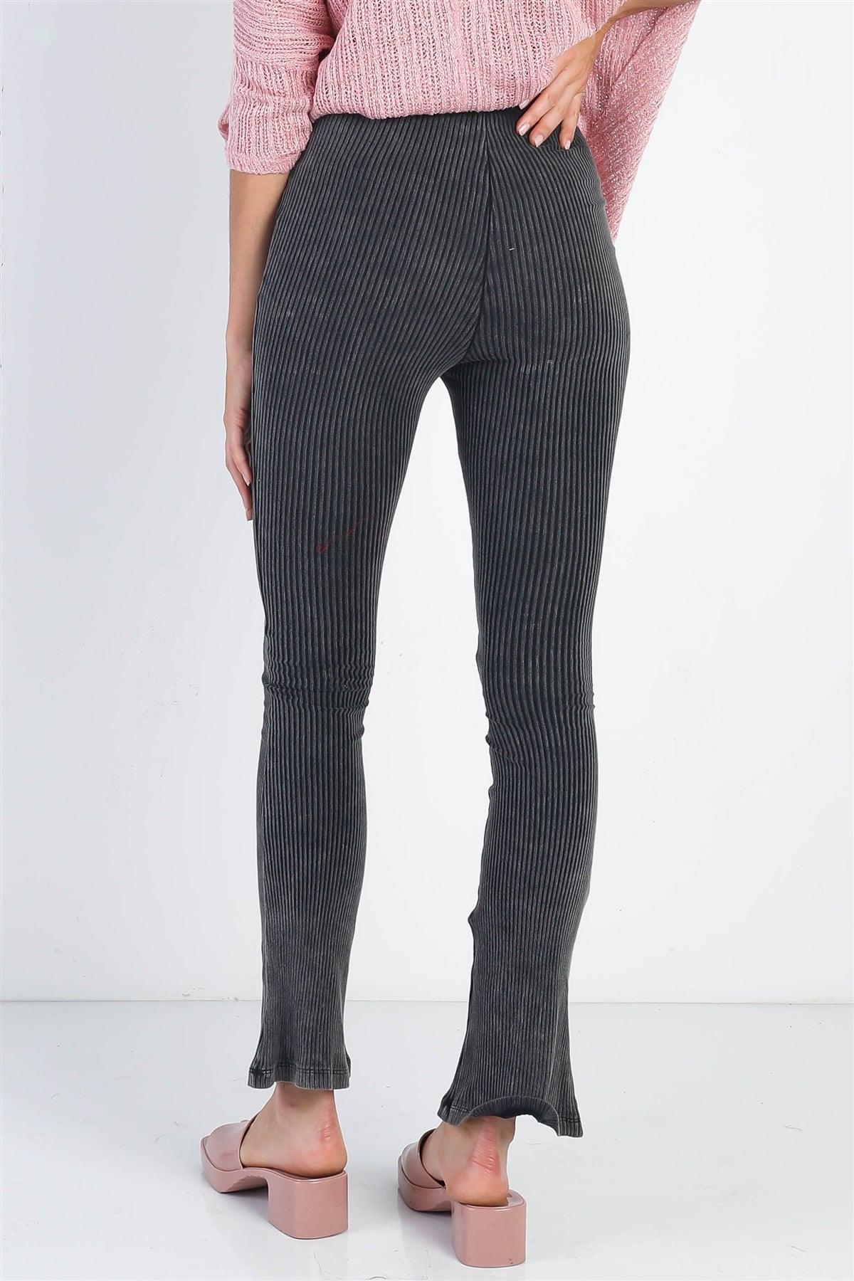 Charcoal Washed Cotton Ribbed Flare Legging Pants /2-2-1