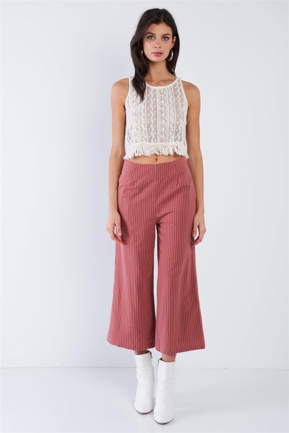 Dusty Rose Pink Cotton Pinstripe Gaucho Pants  /1-1-2-2