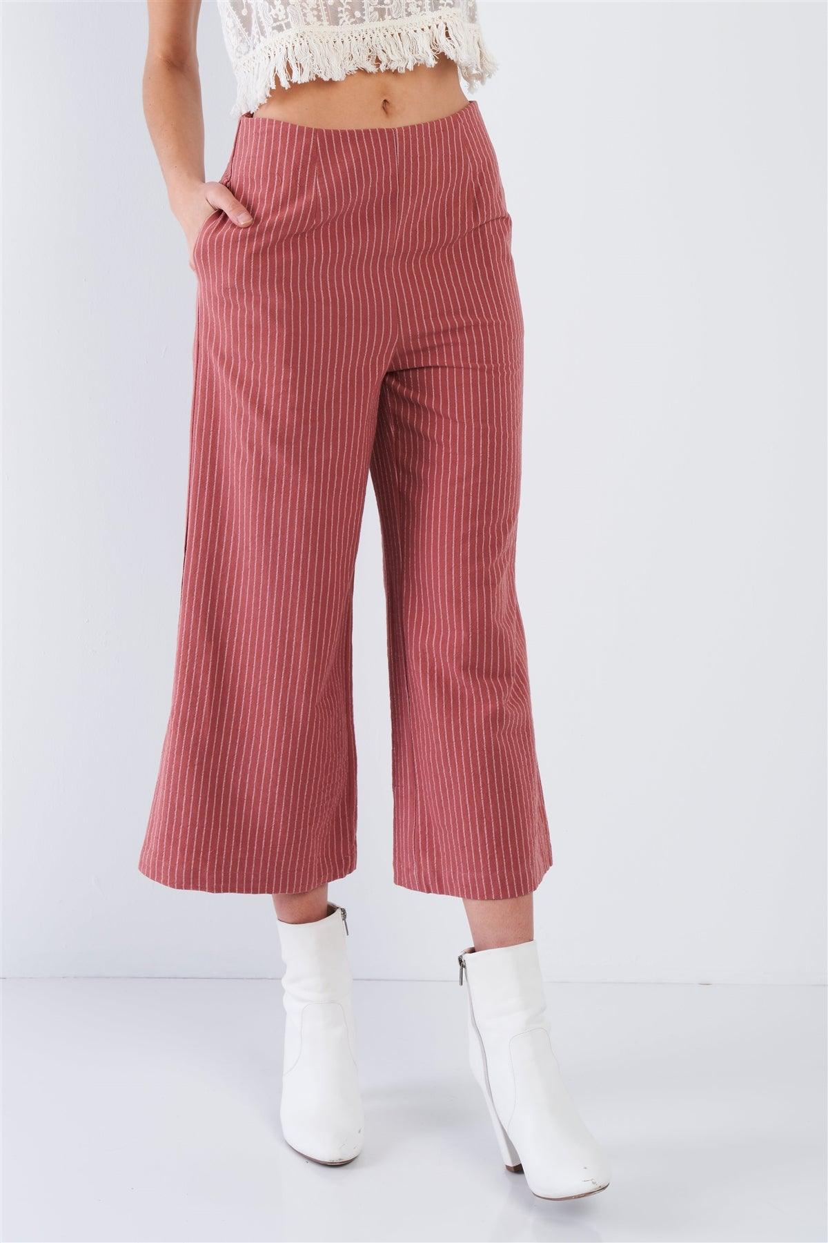 Dusty Rose Pink Cotton Pinstripe Gaucho Pants  /1-1-2-2