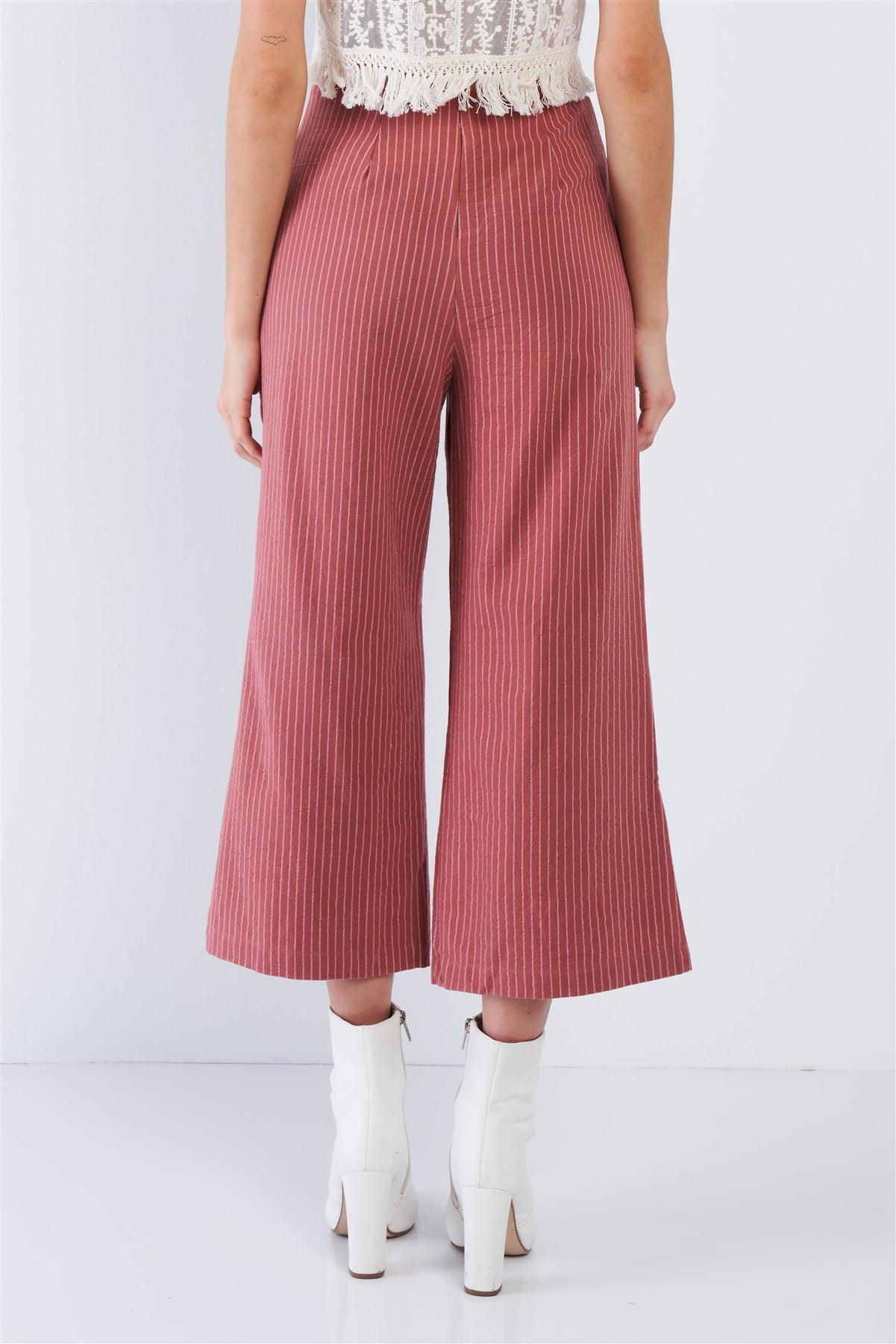 Dusty Rose Pink Cotton Pinstripe Gaucho Pants  /1-1-2-2