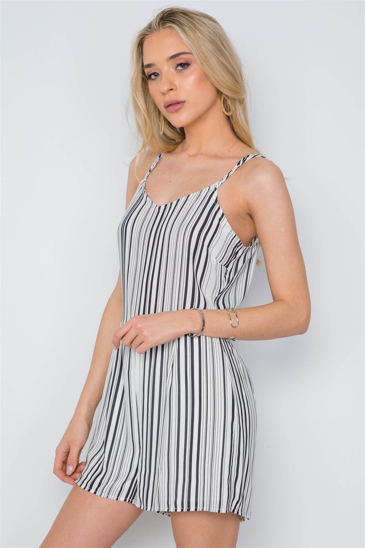 Black White Stripe Cami Loose Fit Romper /1-2-2-1