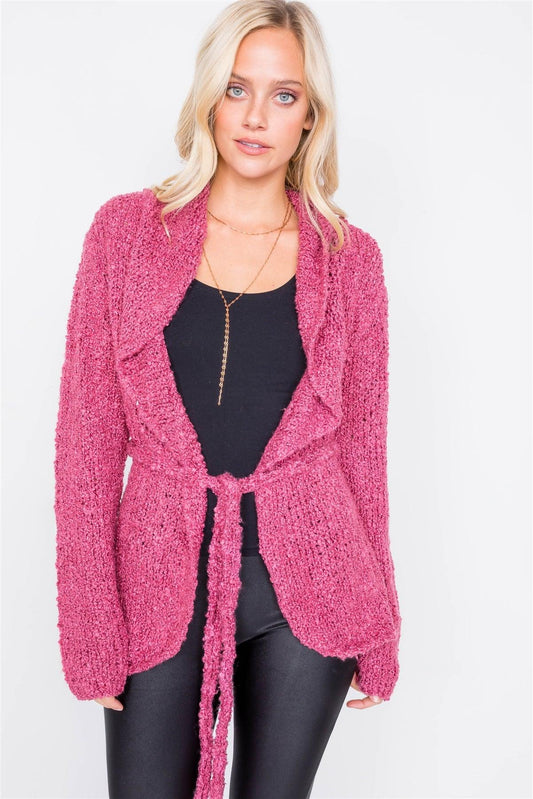 Dark Mauve Brushed Knit Cotton Cardigan /2-2-2-2