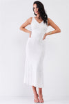 Snow Queen White Sequin Sleeveless V-Neck Fitted Flare Midi Dress /4-2