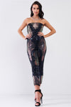 Party In Eden Navy & Pink Chameleon Sequin Palm Leave Pattern Sleeveless Tube Jumpsuit /2-1-1