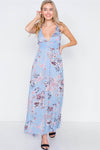 Blue Ruched Waist Backless Side Slit Maxi Dress /2-2-2