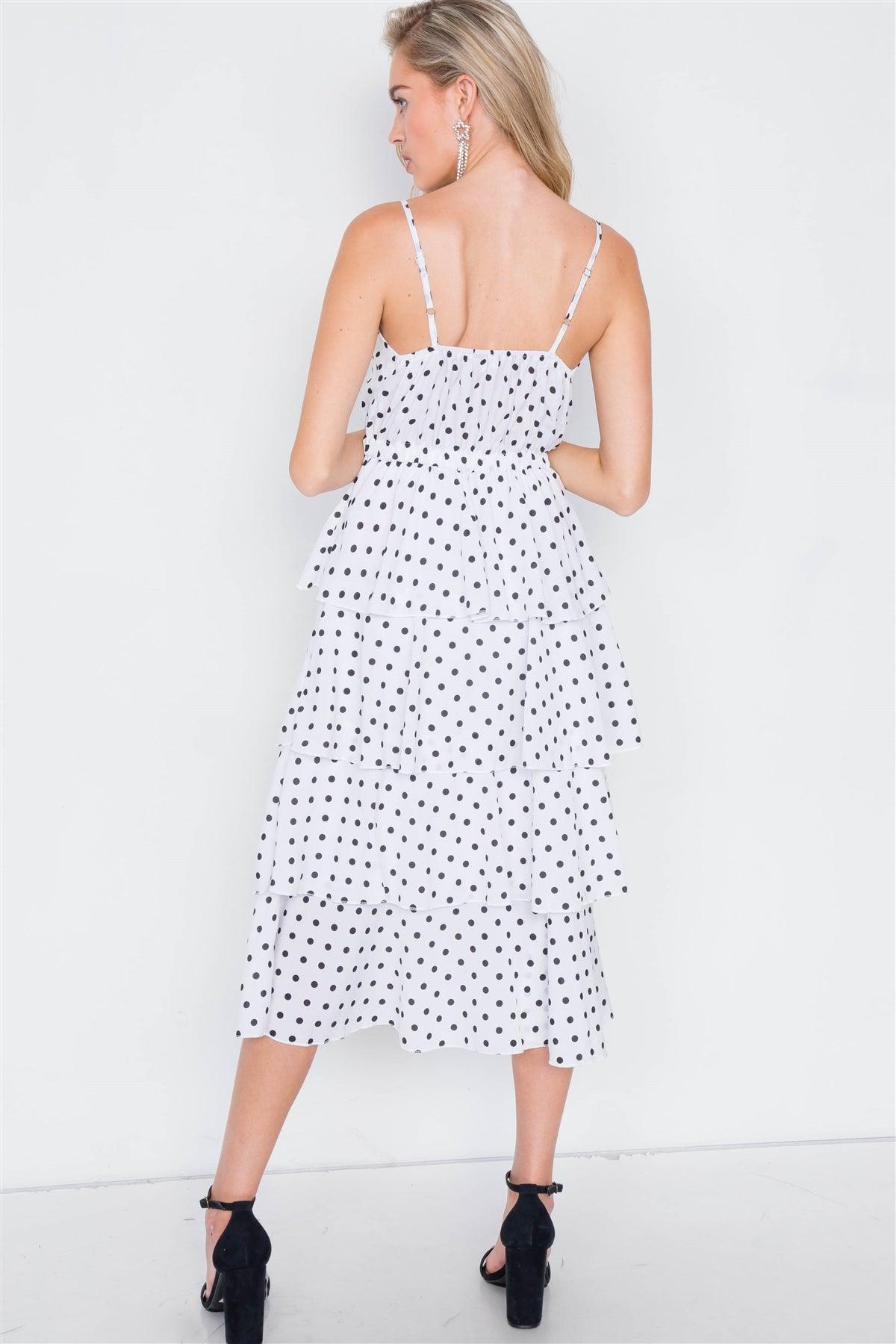 White Tiered Ruffle Polkadot Midi Dress  /2-2-2