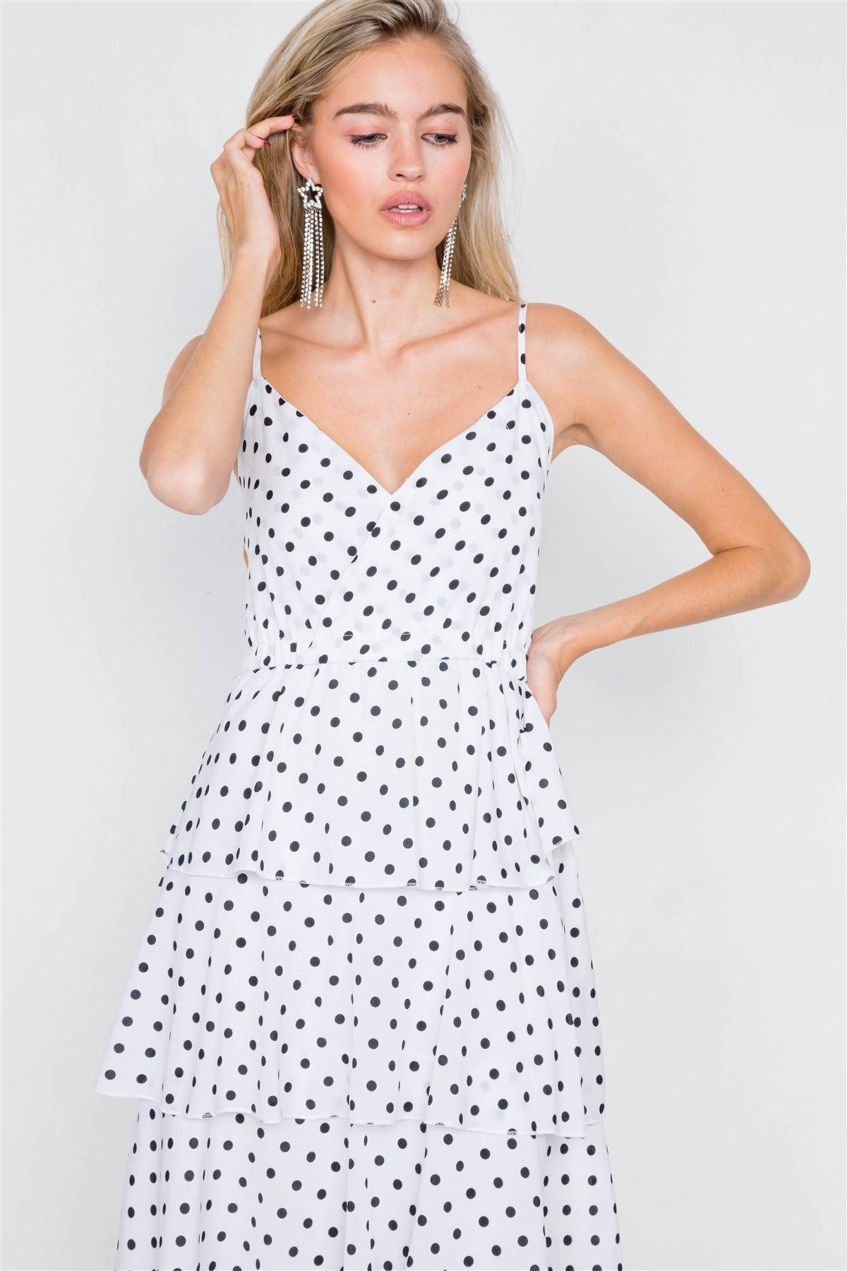 White Tiered Ruffle Polkadot Midi Dress  /2-2-2