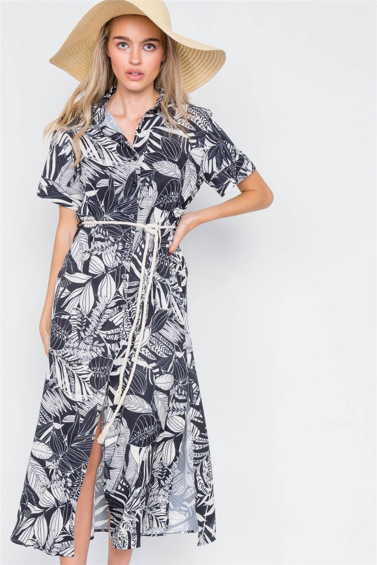 Black & White Tropical Festival Maxi Cover-Up Dress /2-2-2