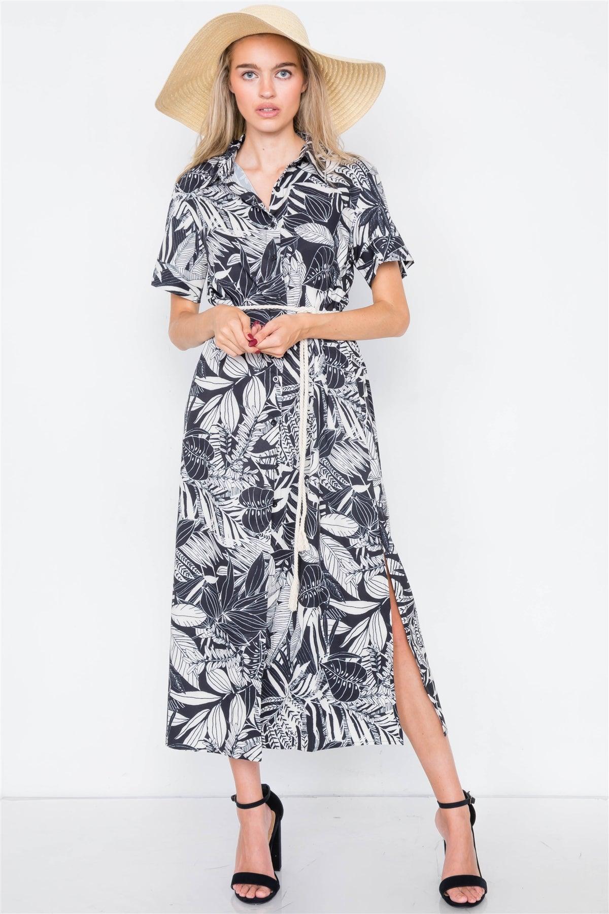 Black & White Tropical Festival Maxi Cover-Up Dress /2-2-2