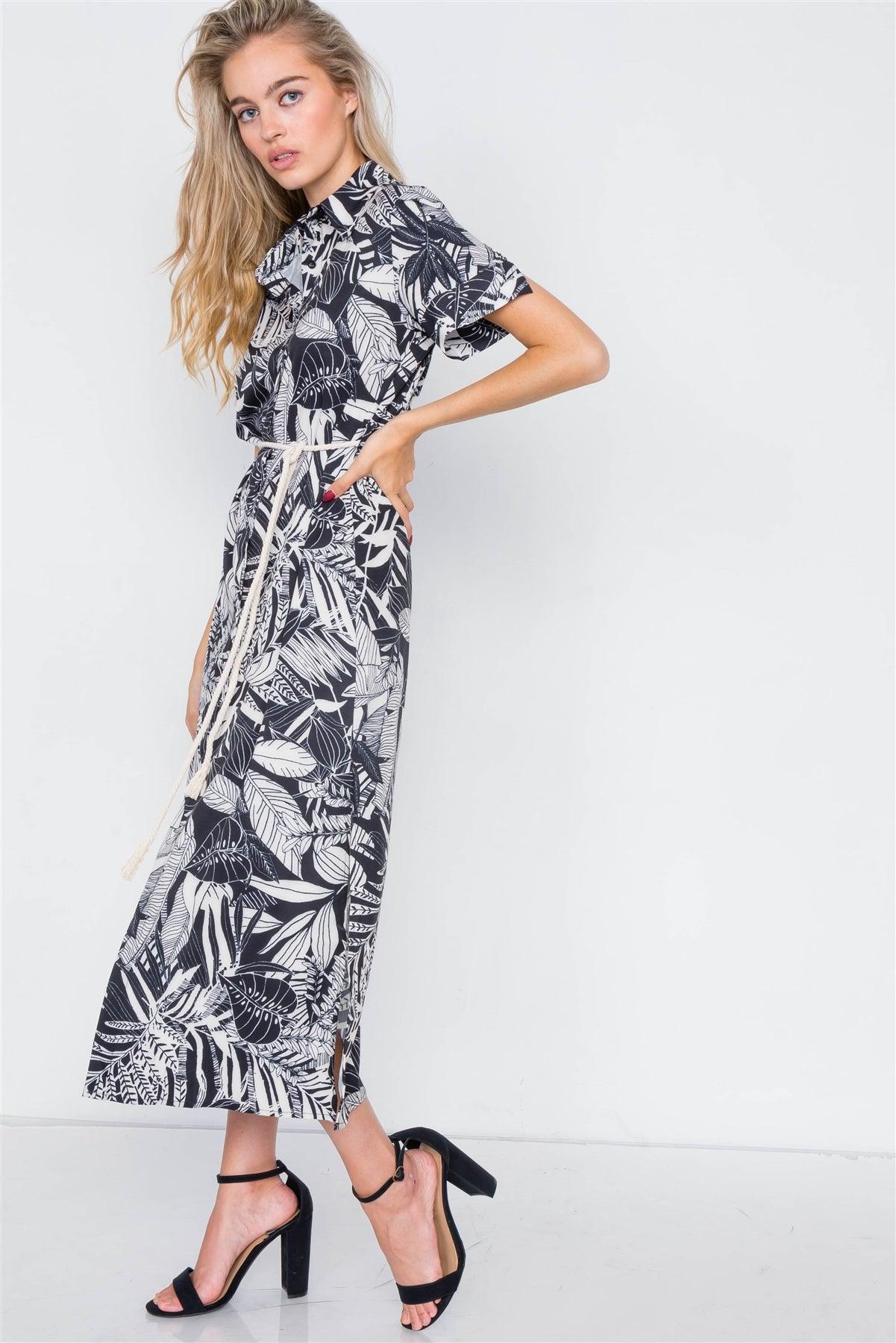 Black & White Tropical Festival Maxi Cover-Up Dress /2-2-2