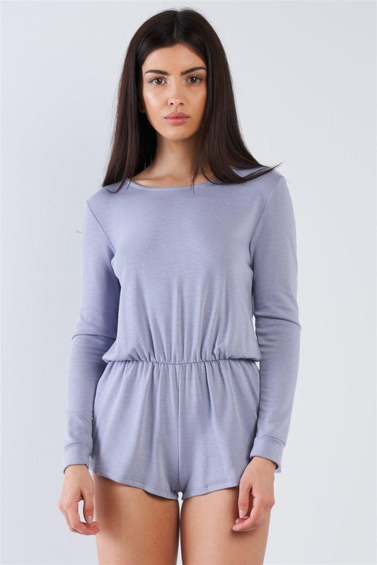 Blue Comfy Tie-Back Long Sleeve Romper /3-2-1