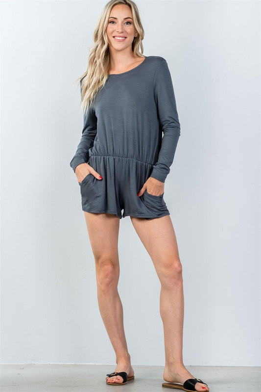 Grey Comfy Tie-Back Long Sleeve Romper / 1-2-1