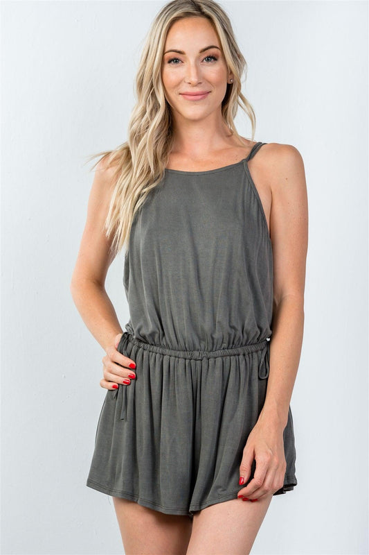 Charcoal Cross Low-Back Bow Romper / 3-2-1