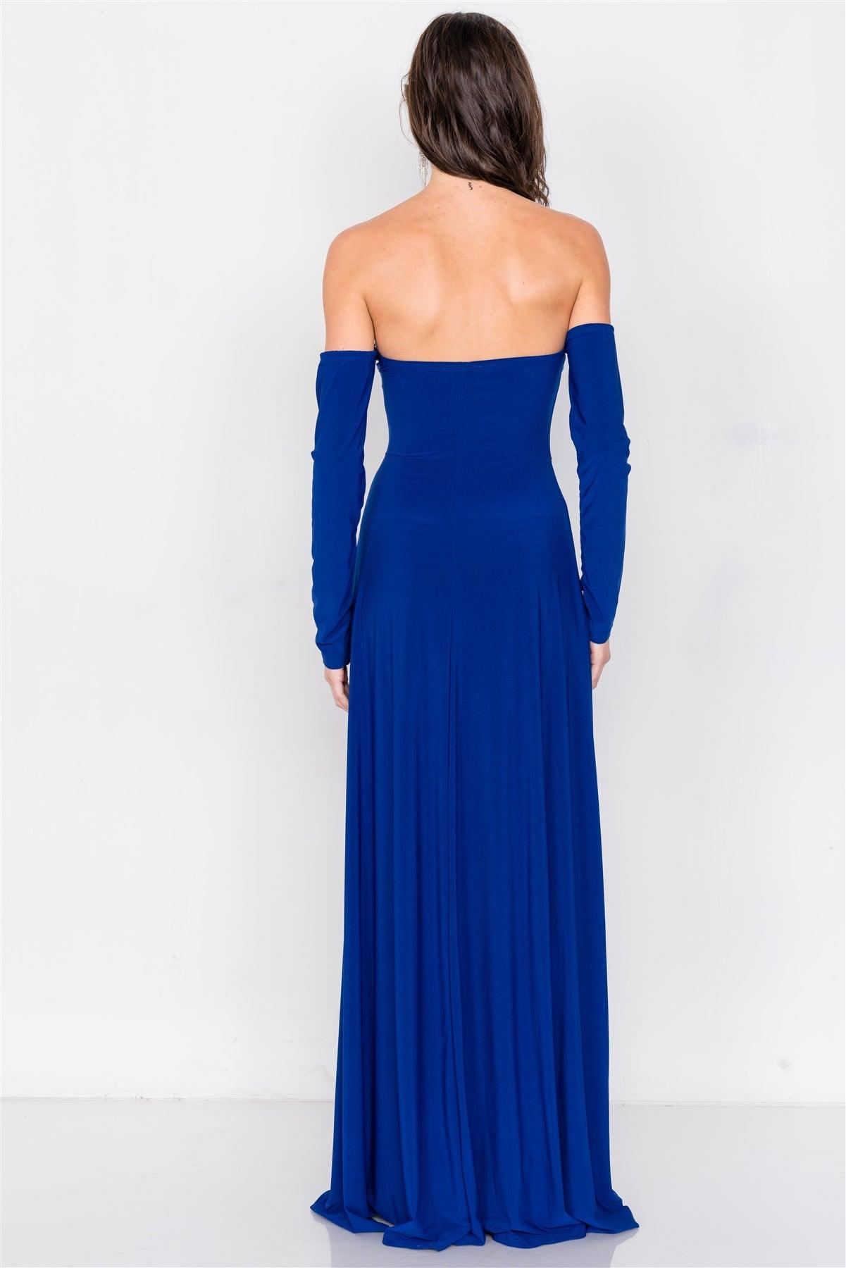 Royal Blue Off-The-Shoulder Elegant Double Slit Maxi Dress