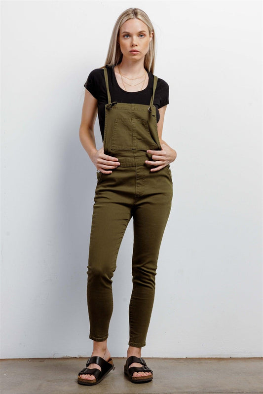 Olive Denim Cotton Silver Hardware Sleeveless Overall /3-2-1