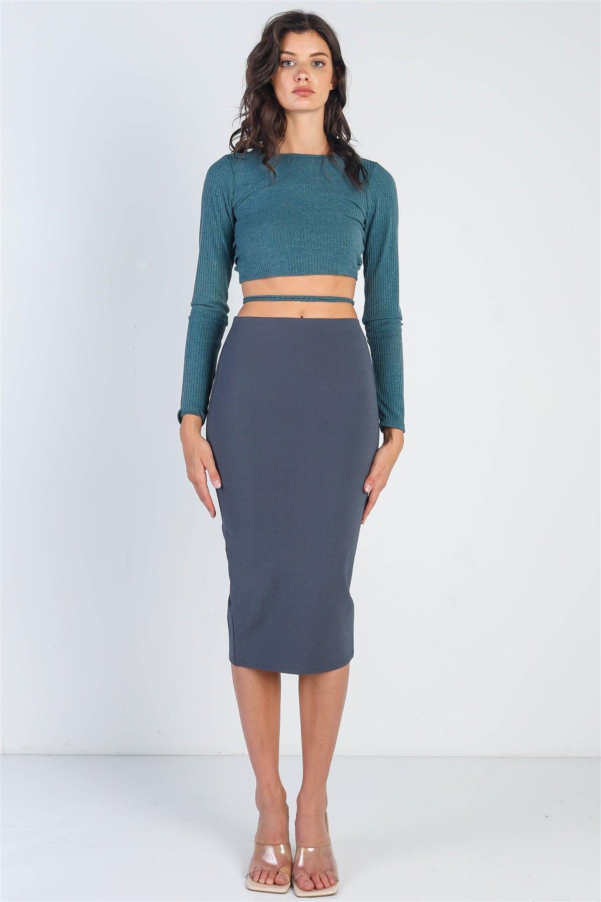 Charcoal Slim Fit Midi Length Skirt /2-2-2