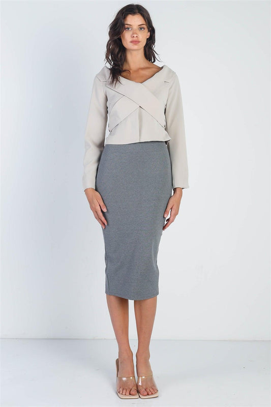 Grey Slim Fit Midi Length Skirt /2-2-2