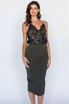 True Olive Slim Fit Midi Length Skirt /2-2-2