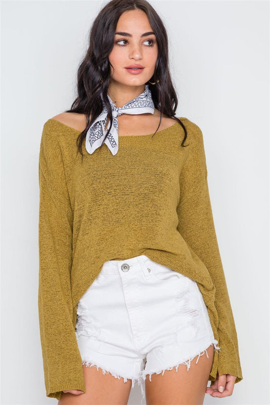 Golden Scoop Neck Long Sleeves Sweater /2-2-2