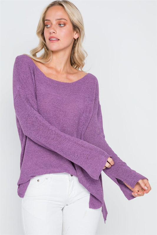 Haze Purple Scoop Neck Long Sleeves Sweater /2-2-2