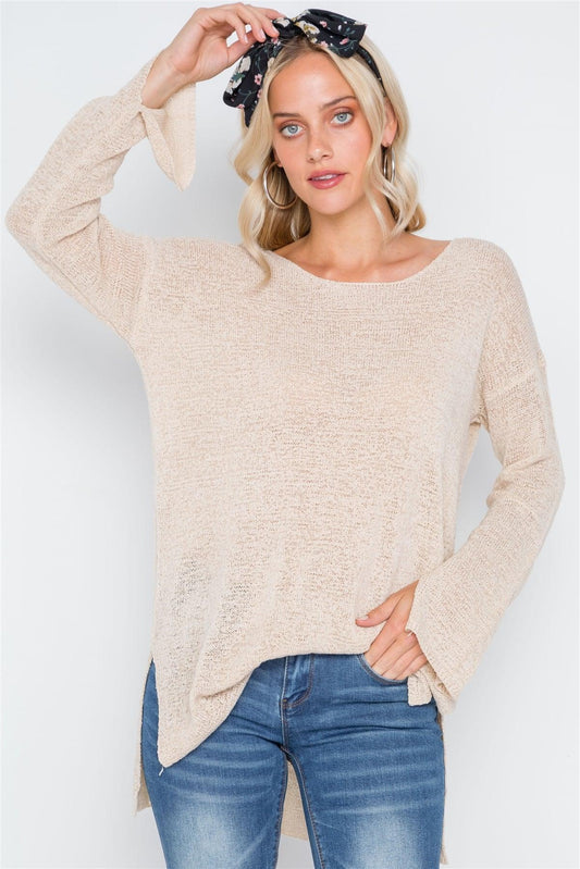 Natural Scoop Neck Long Sleeves Sweater /2-2-2