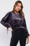 Grape Crushed Velvet Ruched Drawstring Sleeve Sweater /3-2-1