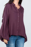 Plum Tie Back Ruched Bell Sleeve Boho Shirt /3-2-1