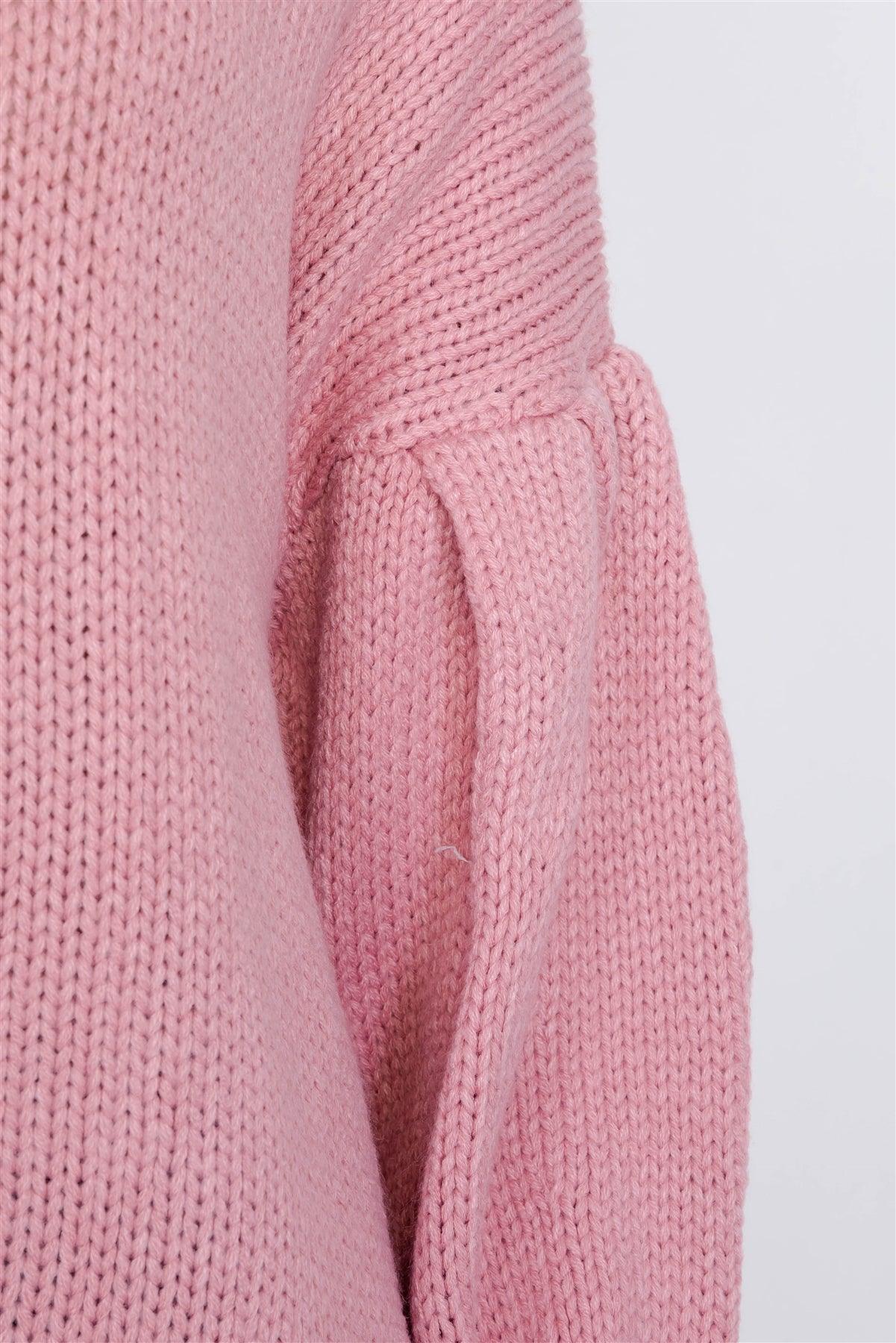 Mauve Crotchet Knit Drop Shoulder Casual Oversized Sweater /2-2-1