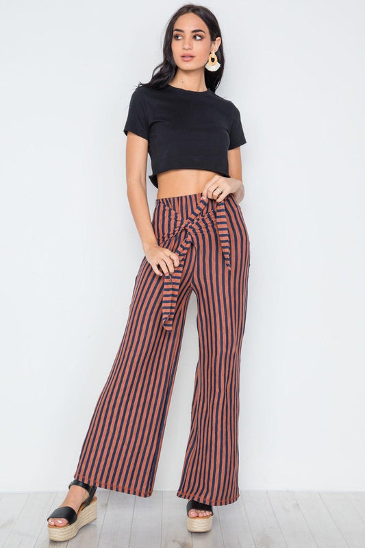 Rust Navy Stripe Knit Front tie Wide Leg Palazzo