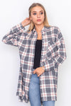 Cream Frayed Hem Plaid Button Down Shirt Dress /3-2-1