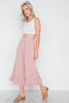 Mauve High-Waist Ruffle Hem Wide Leg Boho Pants /3-2-1