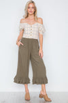 Olive High-Waist Ruffle Hem Boho Pants