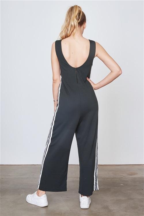 Green Side Stripe Contrast Sleeveless Jumpsuit /2-2-1