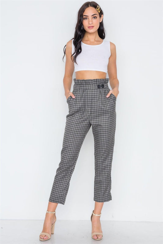 Grey And White Plaid Paper Bag Pants /3-2-1