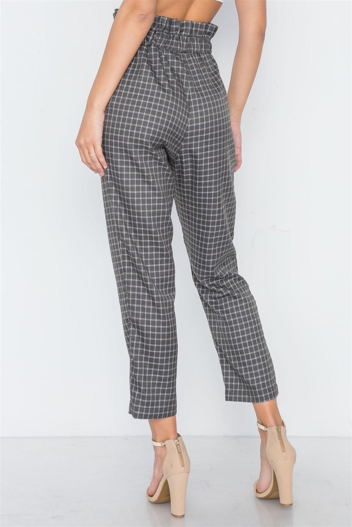 Grey And White Plaid Paper Bag Pants /3-2-1