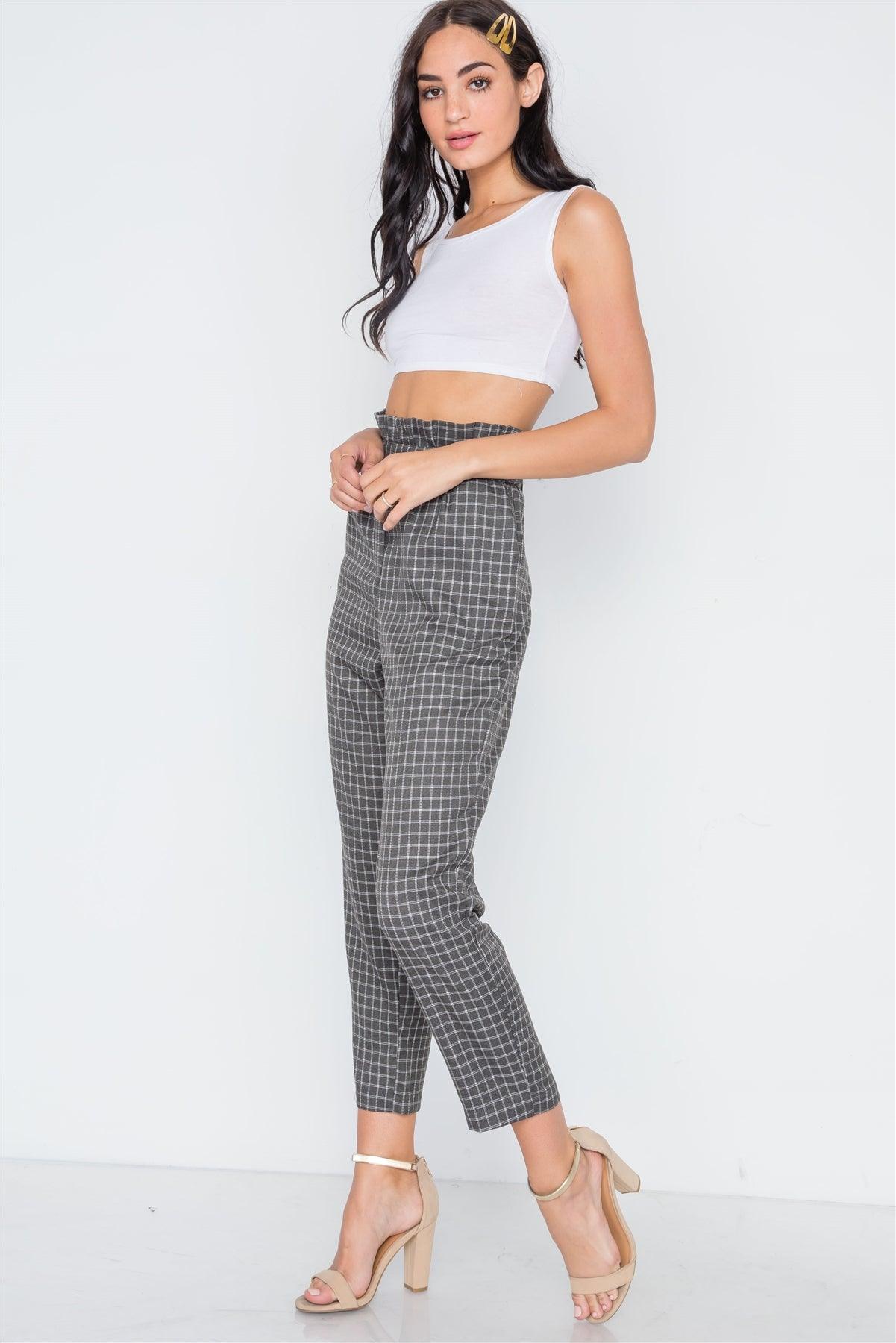 Grey And White Plaid Paper Bag Pants /3-2-1