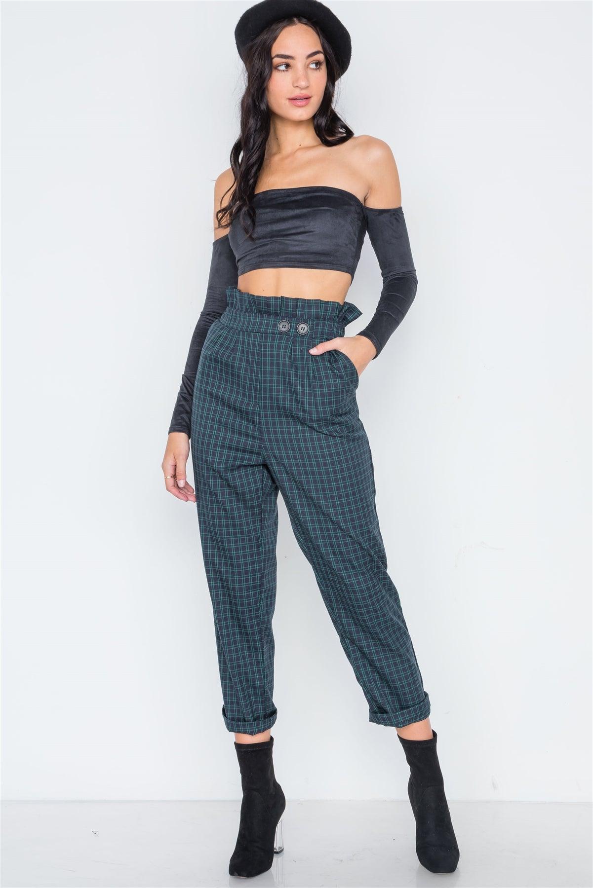 Indigo Green Plaid Paper Bag Pants /2-2-1