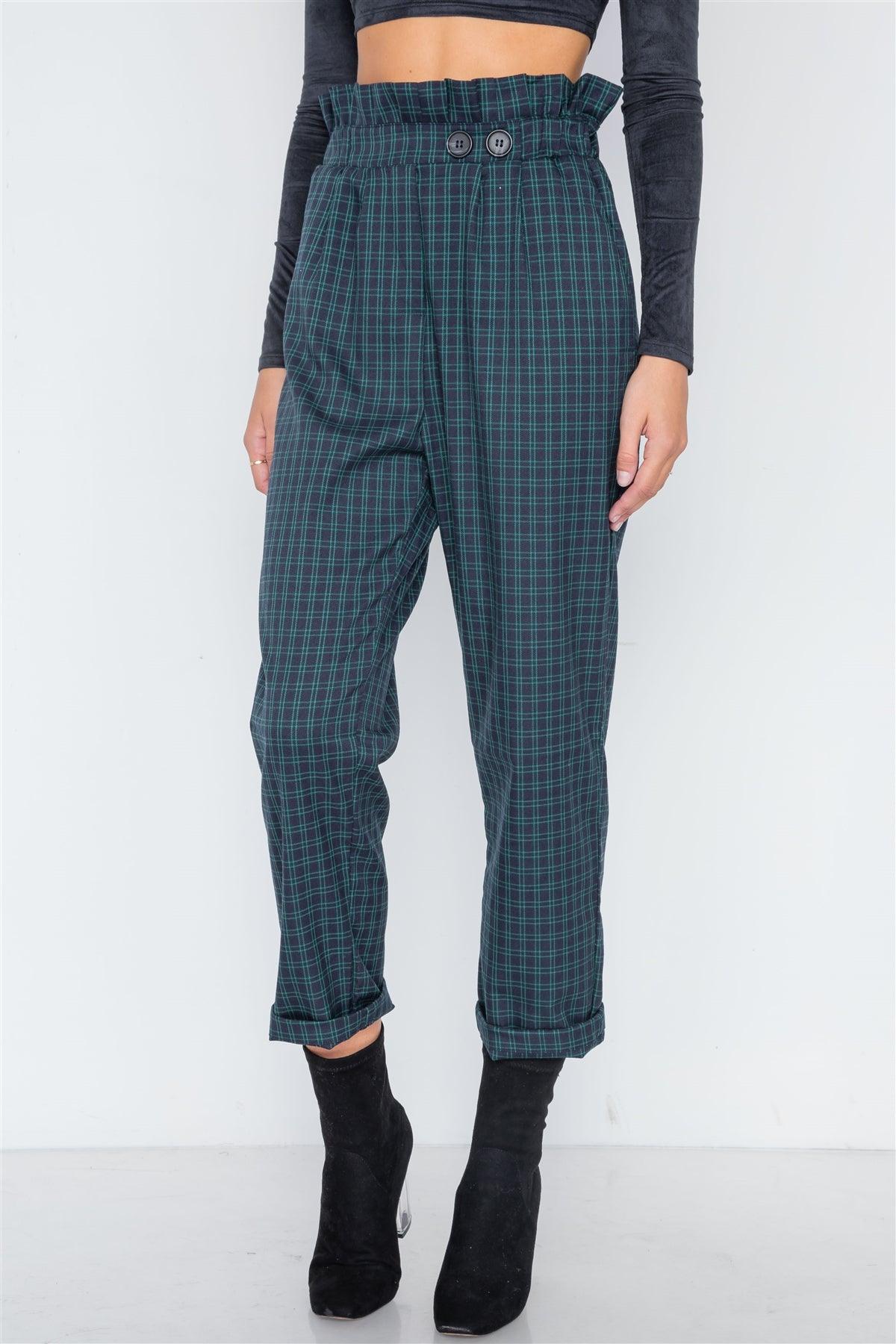 Indigo Green Plaid Paper Bag Pants /2-2-1