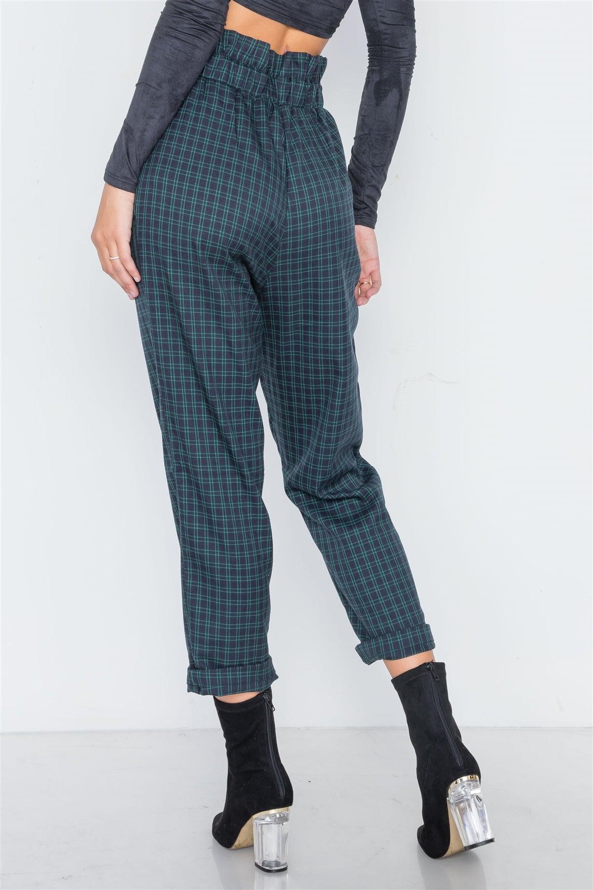 Indigo Green Plaid Paper Bag Pants /2-2-1