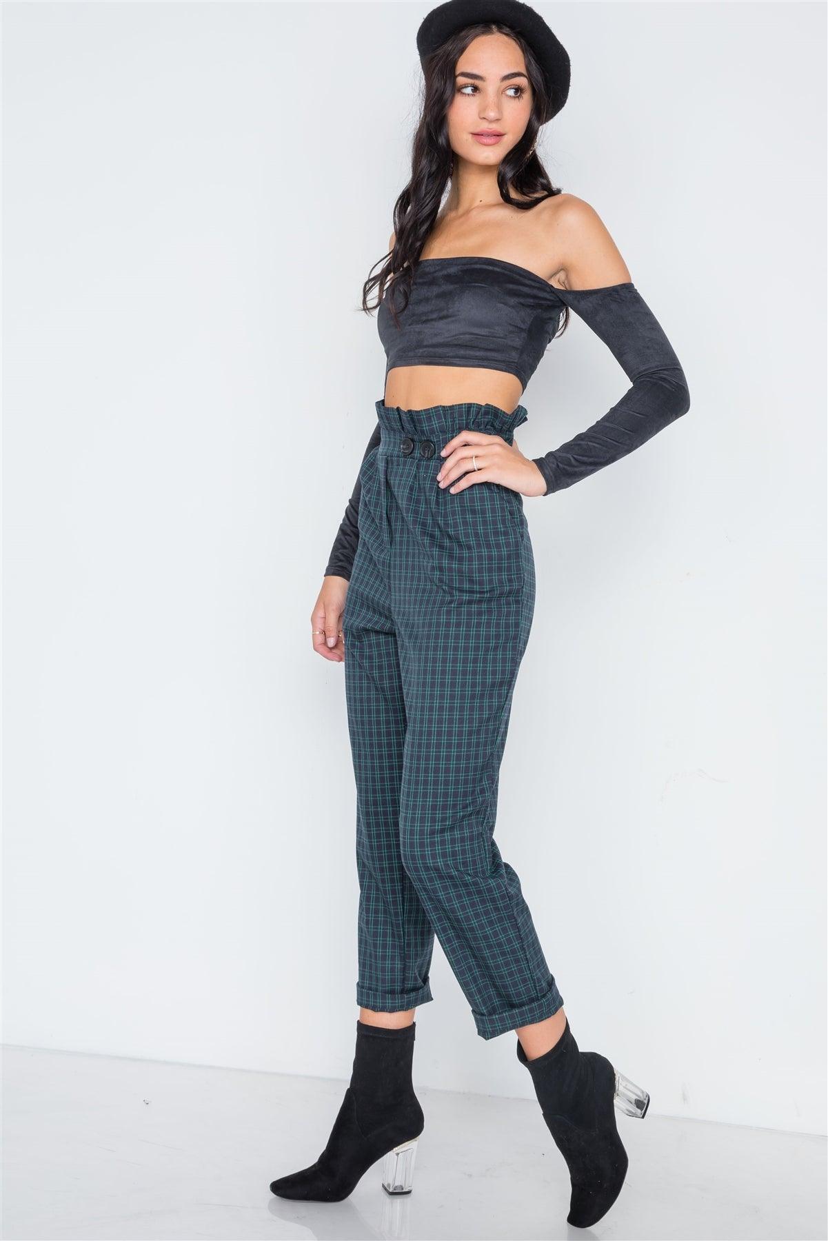 Indigo Green Plaid Paper Bag Pants /2-2-1