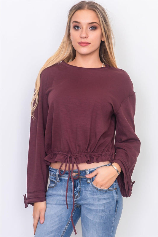 Maroon Drawstring Hem Jersey Top /3-2-1