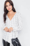 White & Black Stripe Plaid Drop-Shoulder V-Neck Top /3-2-1