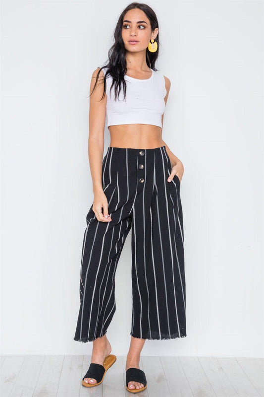 Black Stripe High-Waist Wide Leg Boho Pants /3-2-1