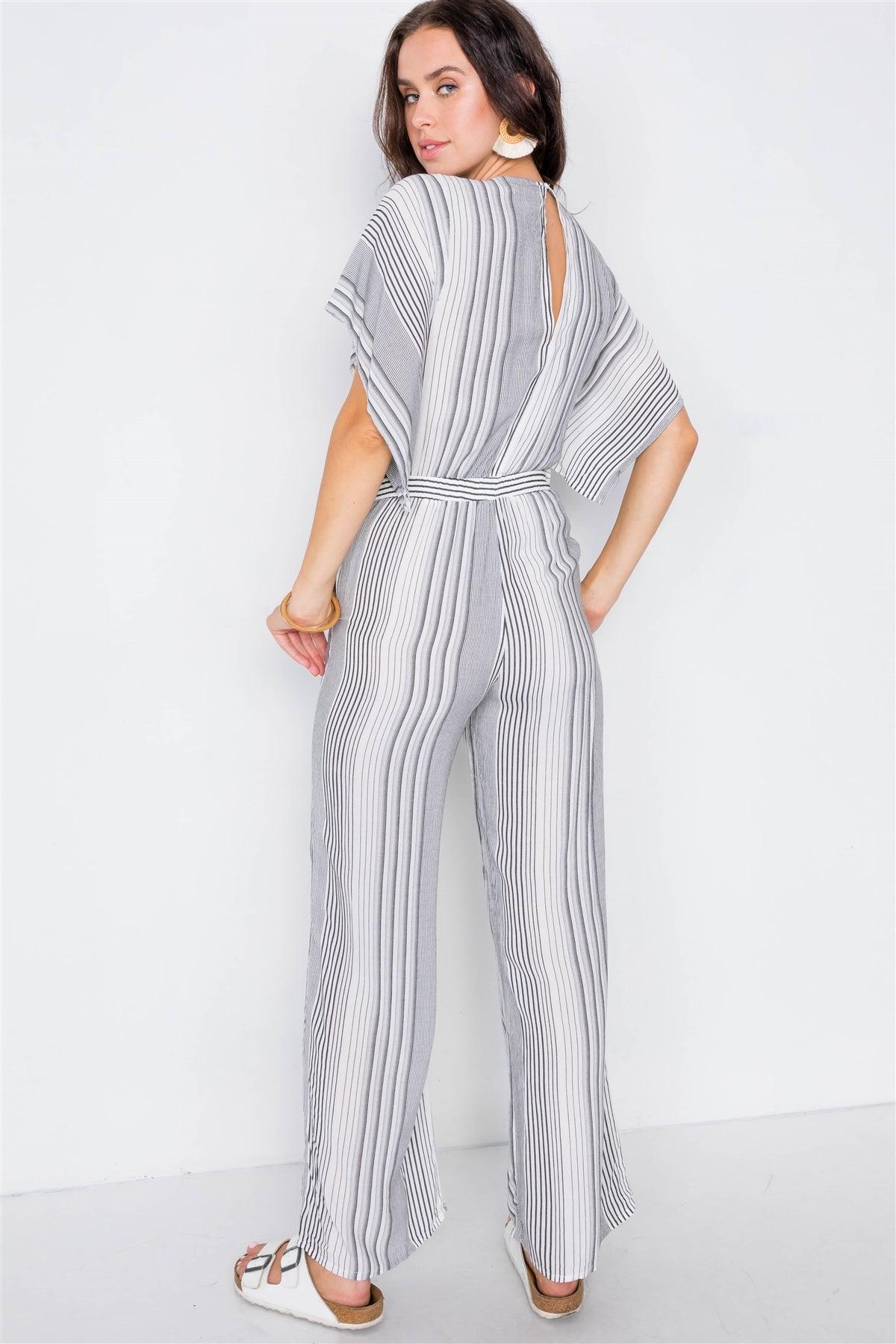 Vertical Black & White Stripe Cut-Out Jumpsuit /3-2-1