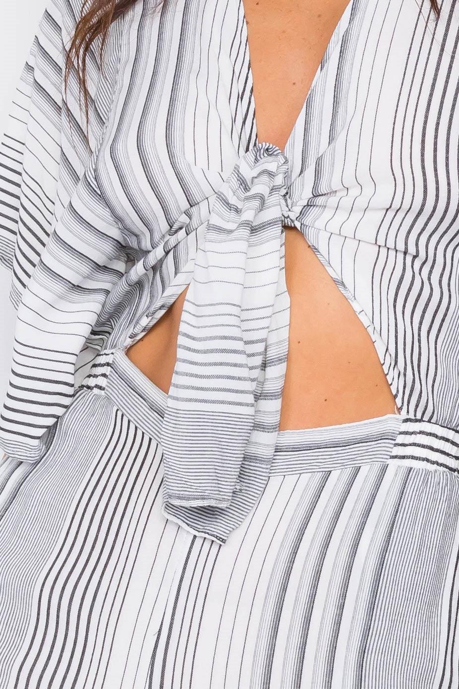 Vertical Black & White Stripe Cut-Out Jumpsuit /3-2-1