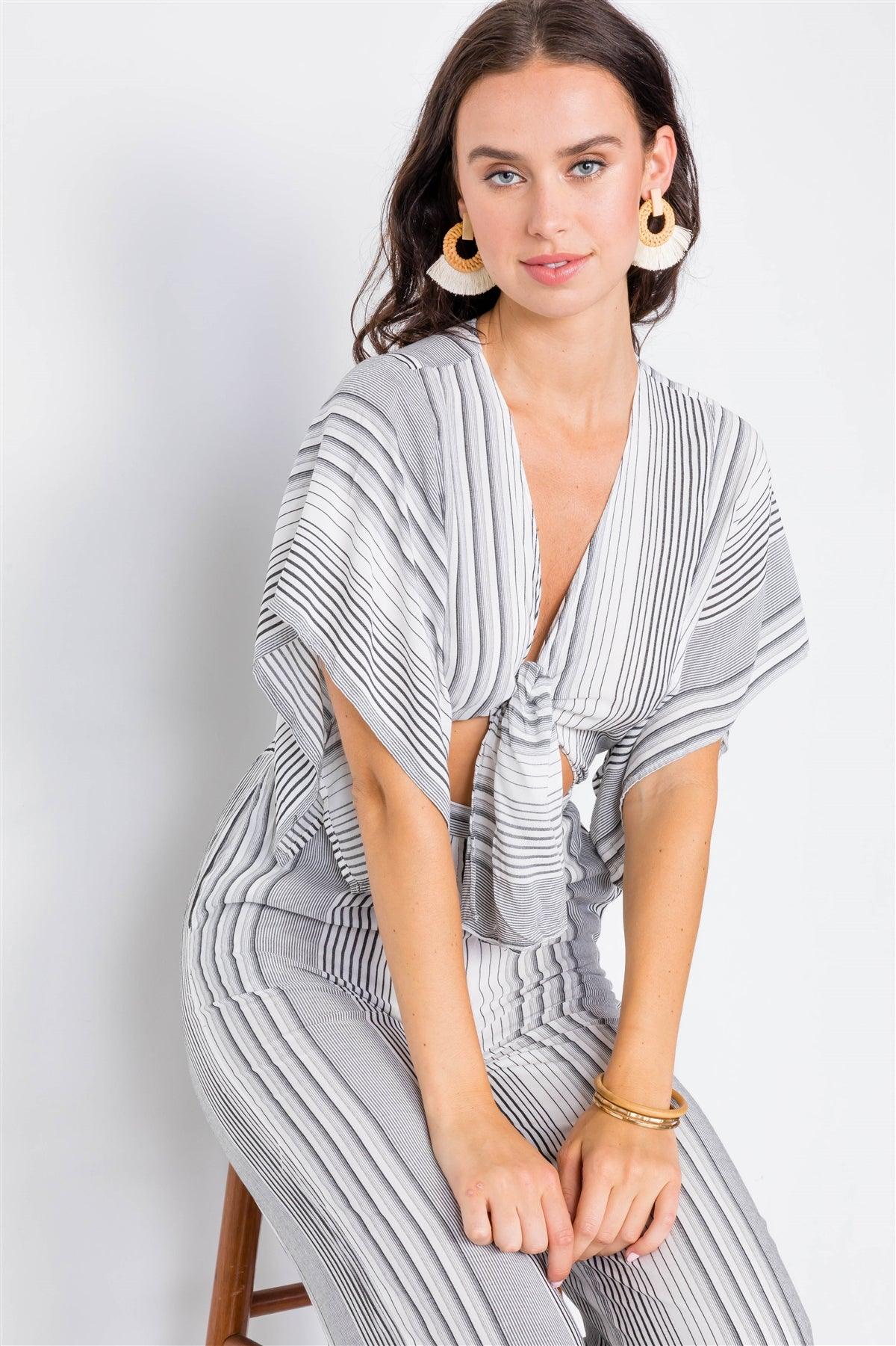 Vertical Black & White Stripe Cut-Out Jumpsuit /3-2-1