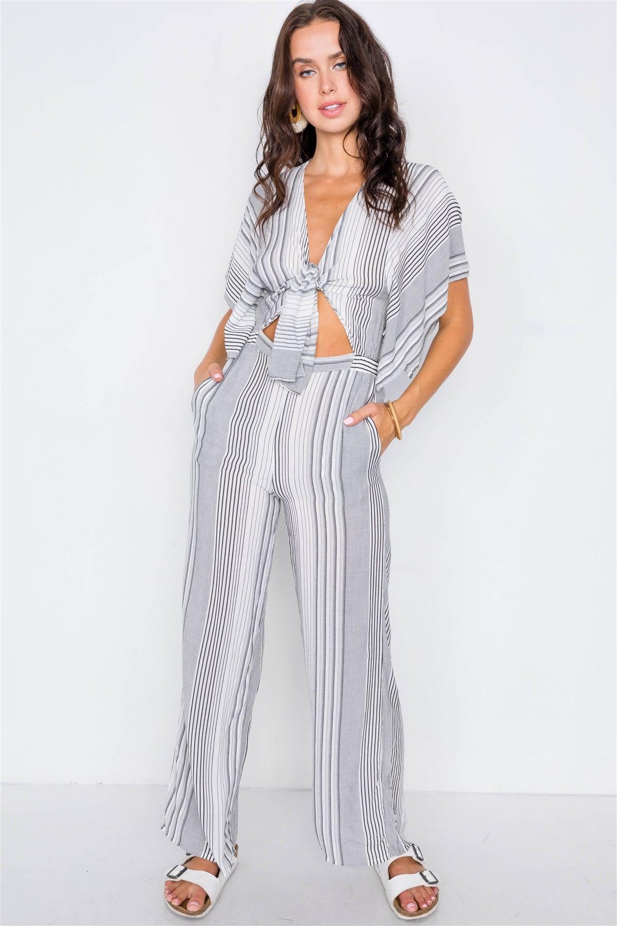 Vertical Black & White Stripe Cut-Out Jumpsuit /3-2-1