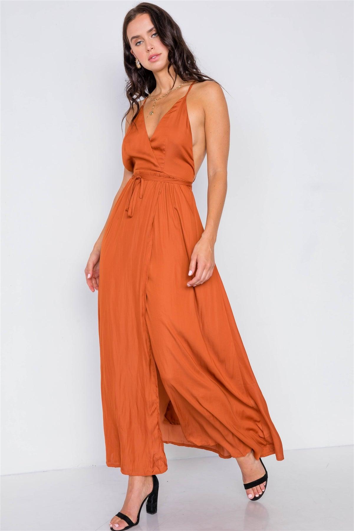 Deep Honey Satin Flowy Maxi Dress /3-2-1